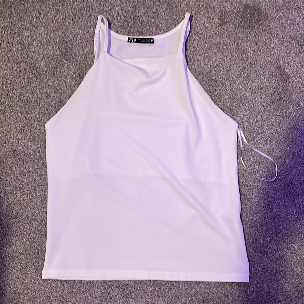 zara white womens non-crop spaghetti strap tank top